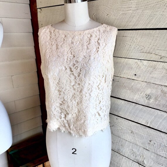 Vintage Cream lace sleeveless tank - back zipper … - image 6