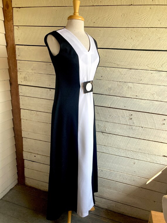 70s black white Maxi Dress - Prom dress Polyester… - image 8