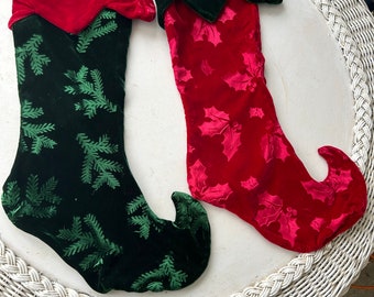 2 velvet Christmas stockings red green large stocking hanging loop Ho Ho Ho and let it snow