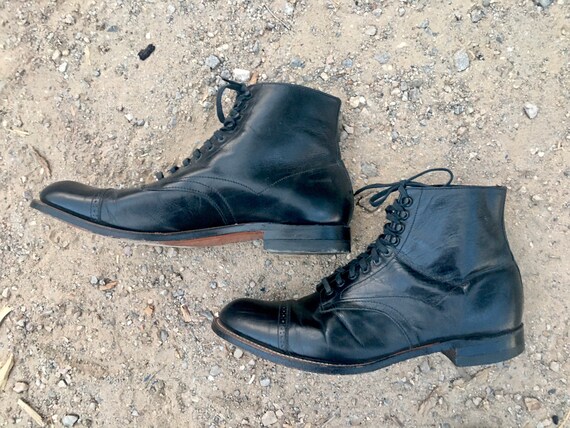 Black leather dress boots - mens - lace up - Stacy