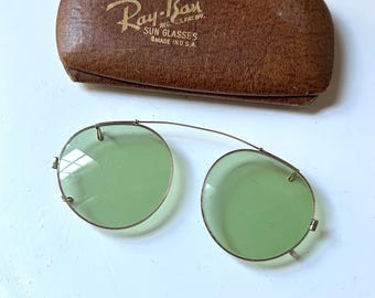 Ray Ban clip on sunglasses gold filed etched rims original hard case 30s 40s
