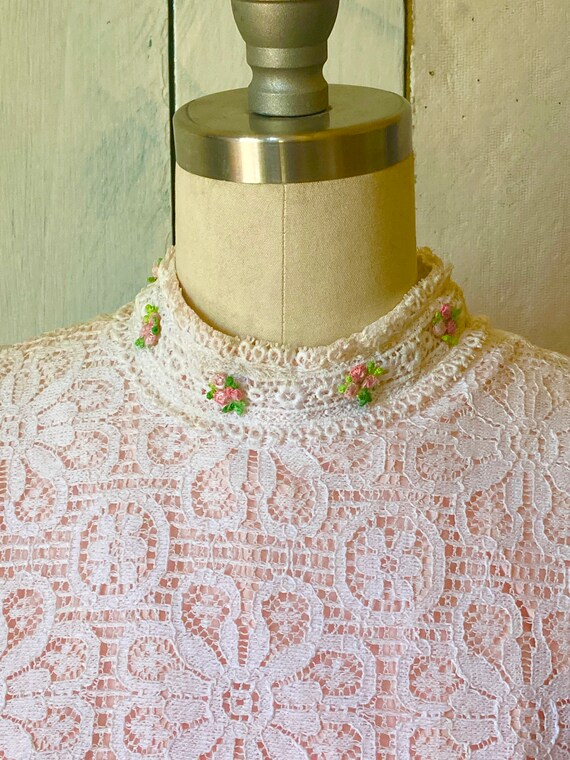 60s pink maxi dress sleeveless white lace overlay… - image 4