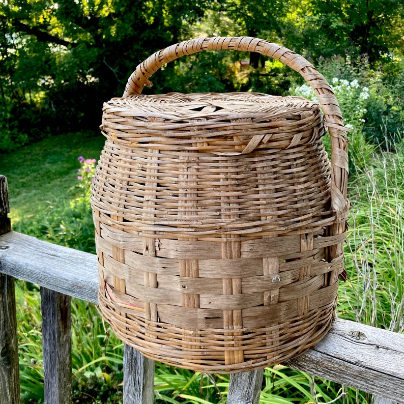 Farmhouse Basket Lid Wicker Basket Handle Country Decor Etsy