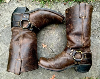 Vintage 90s y2k MIA Bratz Black Leather Chunky Western Boho Cowboy Cowgirl  Boots 