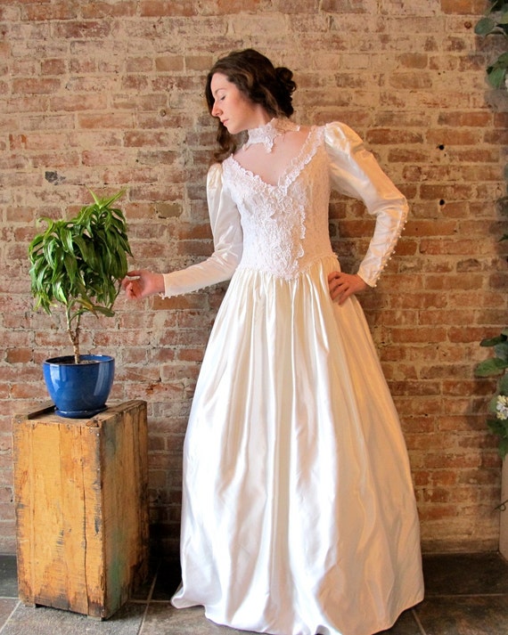 Jessica Mcclintock Wedding Gown Satin Lace Pearl Beads Etsy