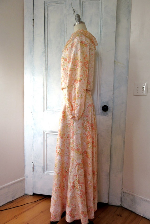 70s Floral Chiffon Maxi Dress - Long Sleeves - Lo… - image 4