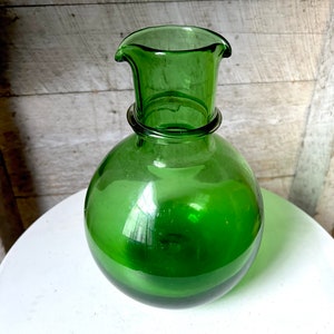 Blenko green hand blown art glass vase Pontil carafe
