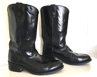 Black leather boots men's boots motorcycle boots 10.5 Wide - 10 1/2 E - western low heel mens