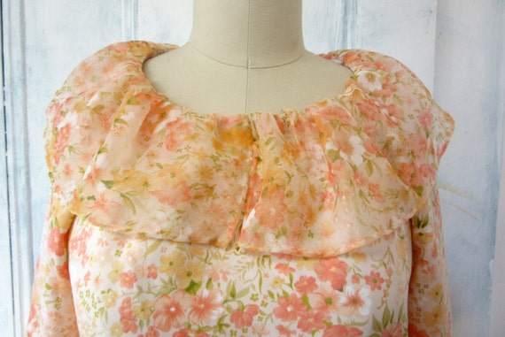 70s Floral Chiffon Maxi Dress - Long Sleeves - Lo… - image 2