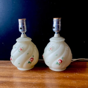 Pair of boudoir lamps roses glass design small white lamp bedside table lamp swirl shape