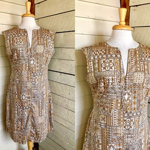 60s Sundress Shift lightweight cotton handmade Summer Dress geometric print