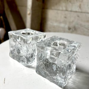 Blenko glass ice cube candle stick holders square heavy