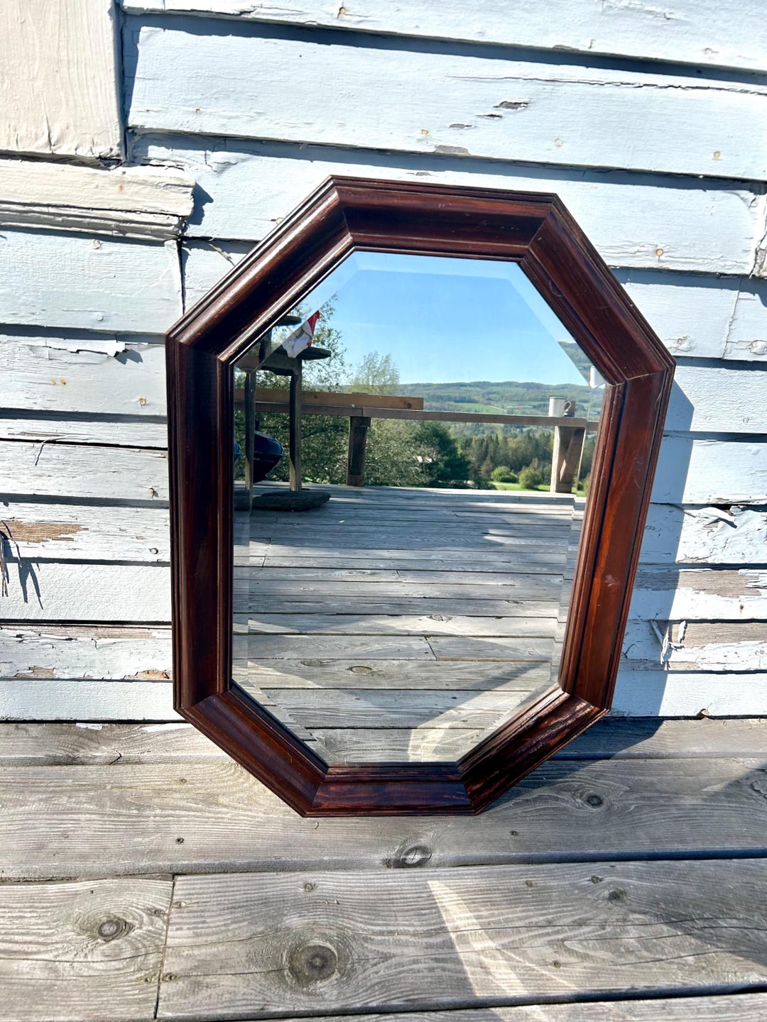 Octagon Wood Frame Mirror