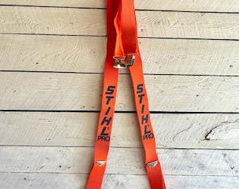 Orange Stihl Pro stretch suspenders work clothes wide suspenders