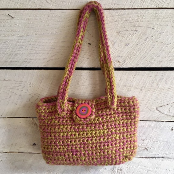 Crochet handbag - handmade - small bag - pink gre… - image 2