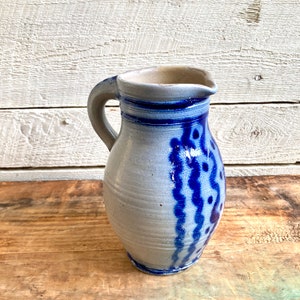 Stoneware salt glazed blue gray jug pitcher vase farmhouse decor country kitchen