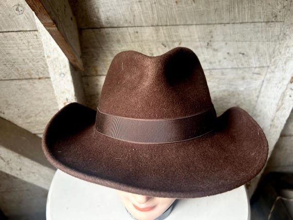 EMS Wool Felt Hat Brown Crushable Grosgrain Ribbon Size L  display picture 3