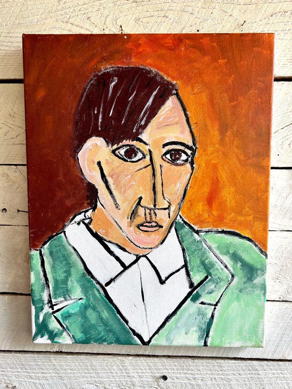 ピカソの自画像 1907 年のコピー、キャンバスにアクリル ベン