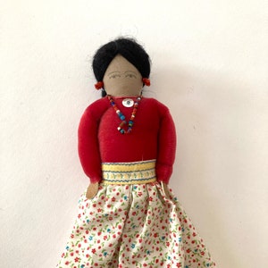 Vintage Navajo folk art cloth doll - handmade ethnic doll toy velvet cotton