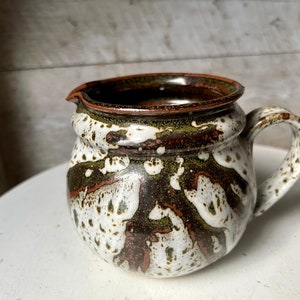 Hand thrown ceramic pitcher - glazed - abstract design - handmade - small pitcher creamer artist made