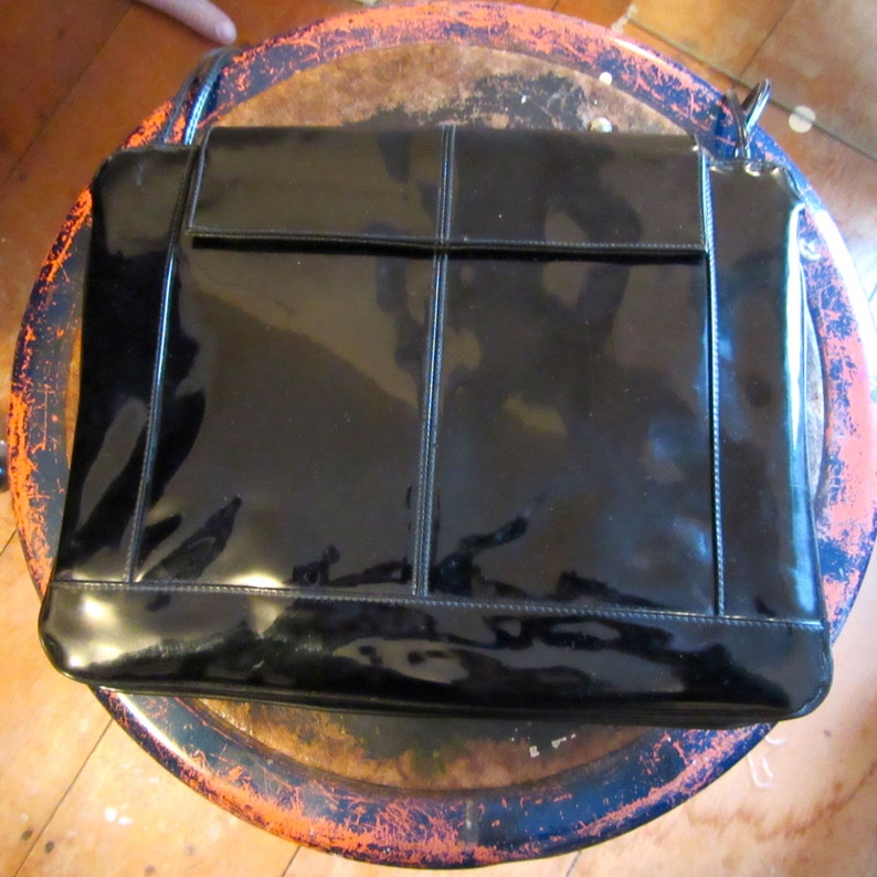 Black Patent Leather Purse Red Inside Shoulder Bag Metal Etsy