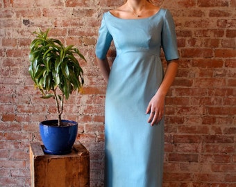 Vestido de fiesta de los años 60 - Lazo - Maxi - Largo - Vestido formal - Lino - Corte imperio - Talla pequeña