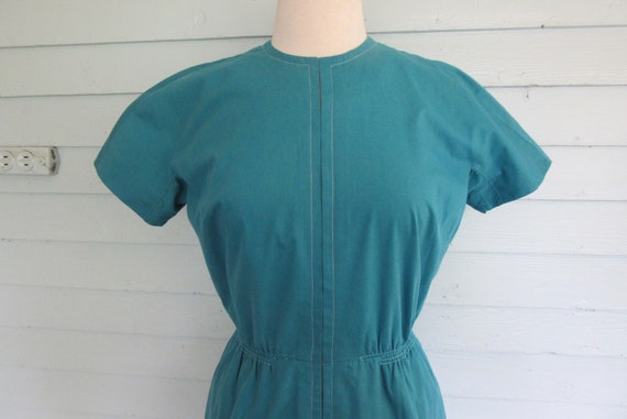 50s Teal cotton blend dress - early 60s - day dre… - image 7