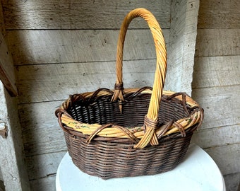 Panier en osier de ferme rustique primitif - poignée ronde faite main en osier de jardin en osier naturel