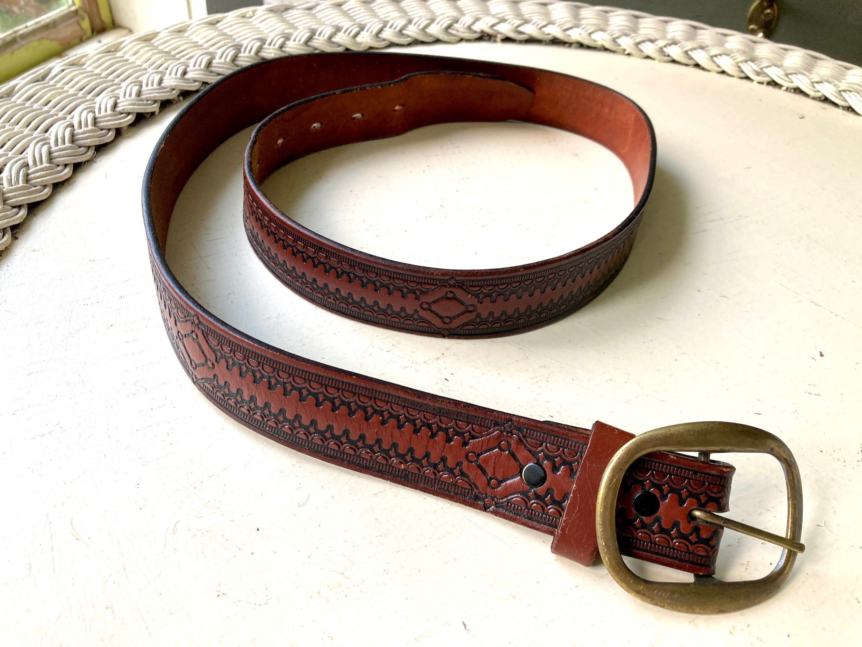 Southwest  Belt M/L Bohemian Leather Multicolor Leather Belt Boho Southwest Leather Cut-Outs  main image 4