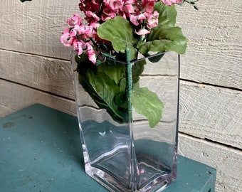 Glass Flower Vase Mid Century Modern Design - Rectangular - Wavy