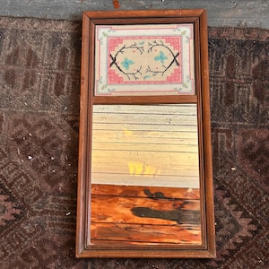 Trumeau mirror needlepoint wood frame long mirror farmhouse  Asian needlepoint butterflies petite point