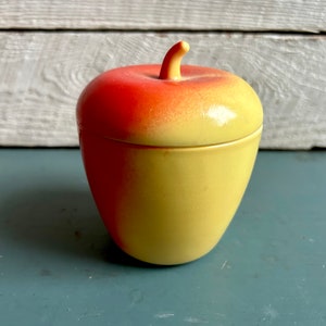 Glass apple box - yellow red apple trinket box - storage box milk glass