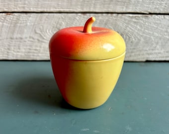 Glass apple box - yellow red apple trinket box - storage box milk glass