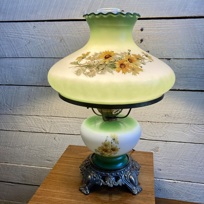Glass Hurricane Lamp Glass Shade Painted Floral Design Etsy