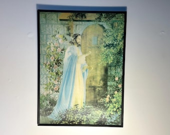 Imagen holográfica lenticular 3D de Jesús de los años 60. Arte kitsch. Arte de los años 60. Decoración de pared. Mediados de siglo.