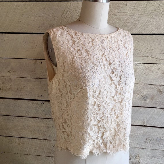 Vintage Cream lace sleeveless tank - back zipper … - image 9