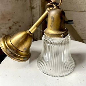 Holophane pendant lamp -  ceiling hanging lamp brass fixture clear glass farmhouse kitchen hangs on chain