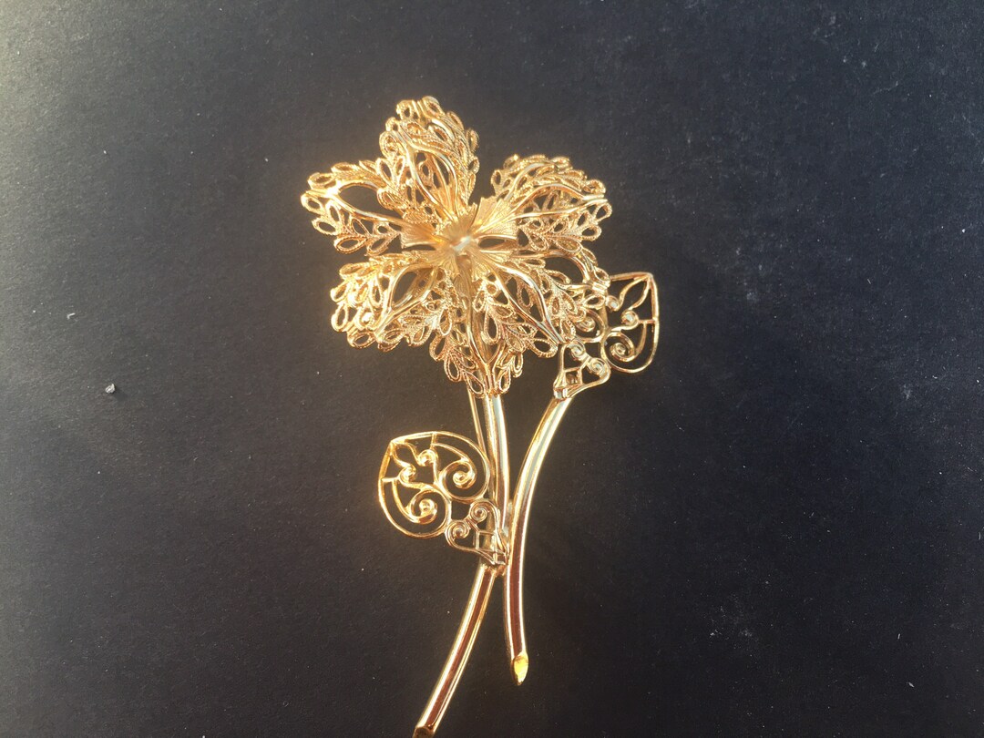 Broche Florale En Relief J.P. Limoges - Métal Doré - Année 2010 - Occasion