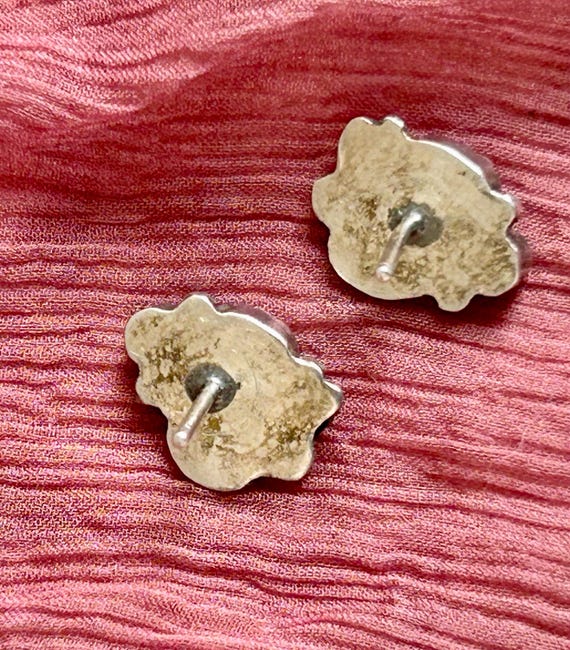 Native American coral stud earrings sterling silver View 5