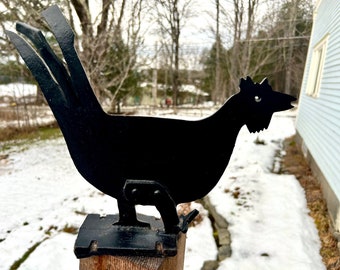 Farmhouse black cast iron rooster blacksmith created chicken sculpture kitchen shelf decor door stop heavy industrial handmade