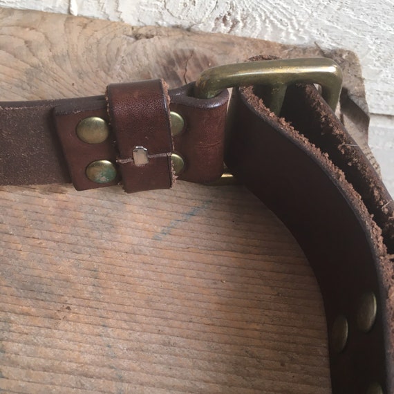 Brown leather belt - brass buckle - hippie - boho… - image 10