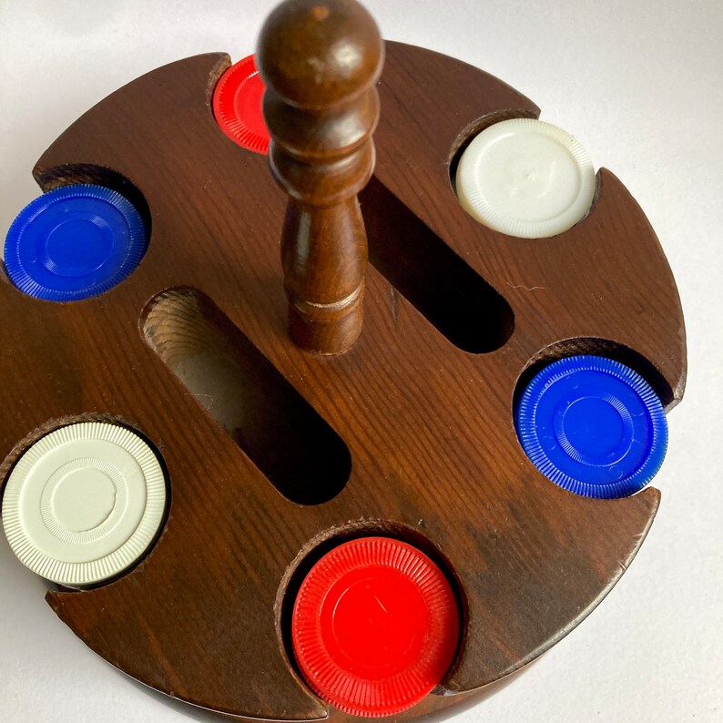 Wood Poker Chip Carousel Cards Poker Set Mid Century Red White Etsy