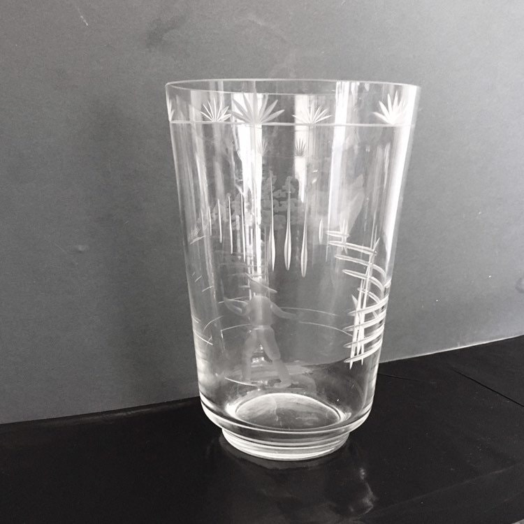 Karhula Crystal Finland Glass Vase 50S Mid Century - Etched Farmer Glassworks Scandinavian