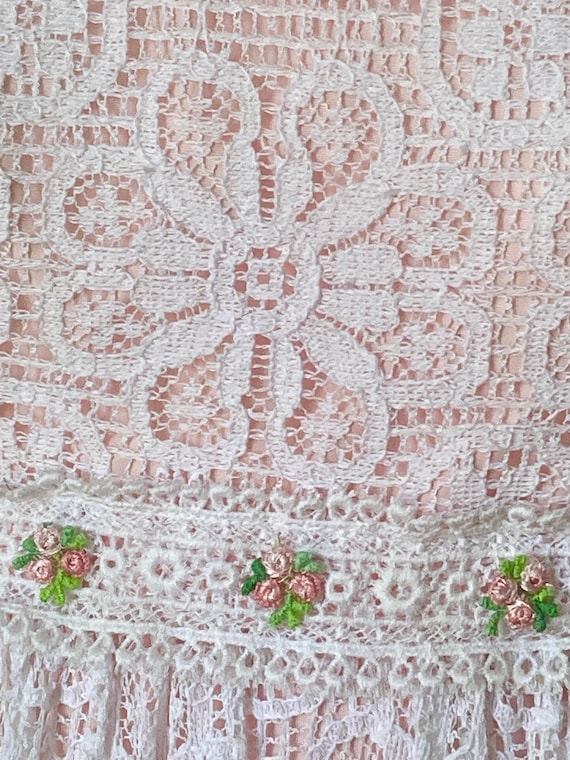 60s pink maxi dress sleeveless white lace overlay… - image 5