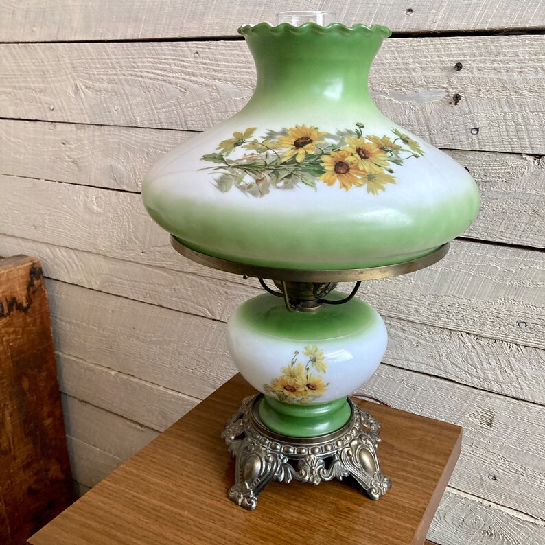 Glass Hurricane Lamp Glass Shade Painted Floral Design Etsy