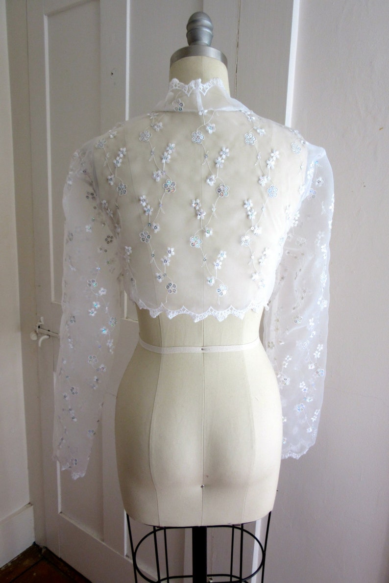 White Sheer Shrug Sequins Wedding Jacket Lace Trim | Etsy