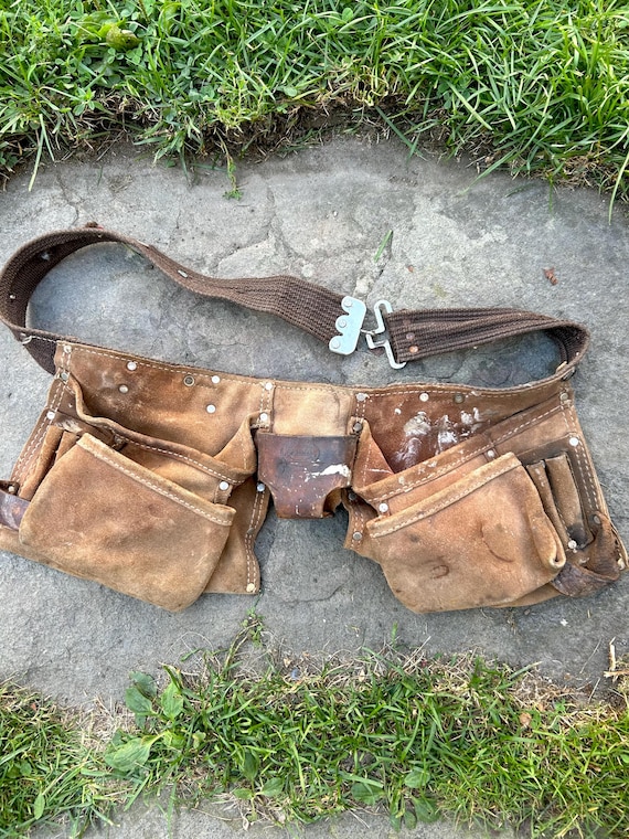 Tool belt distressed brown suede carpenter belt tape holder adjustable  screwdriver holder pocket hammer pocket nail pockets