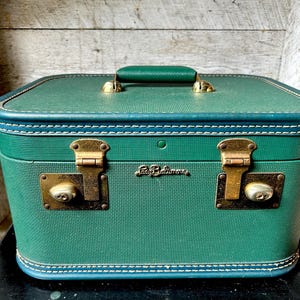 Lady Baltimore Train Case Small Suitcase 50s Blue Green Hard Case