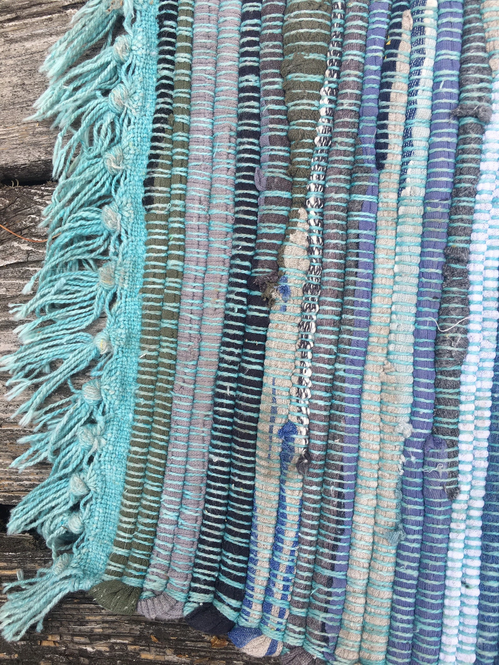 Handmade rag rug farmhouse woven rustic blue cottage | Etsy