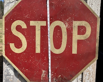 Stop Sign , Road Highway Sign , Man Cave Wall Art , Vintage Metal